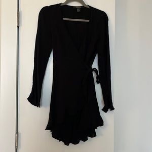 Black belted wrap dress